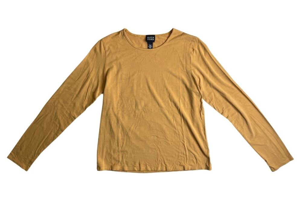 EILEEN FISHER Women's Top Crew Neck Long Sleeve Yellow Small
